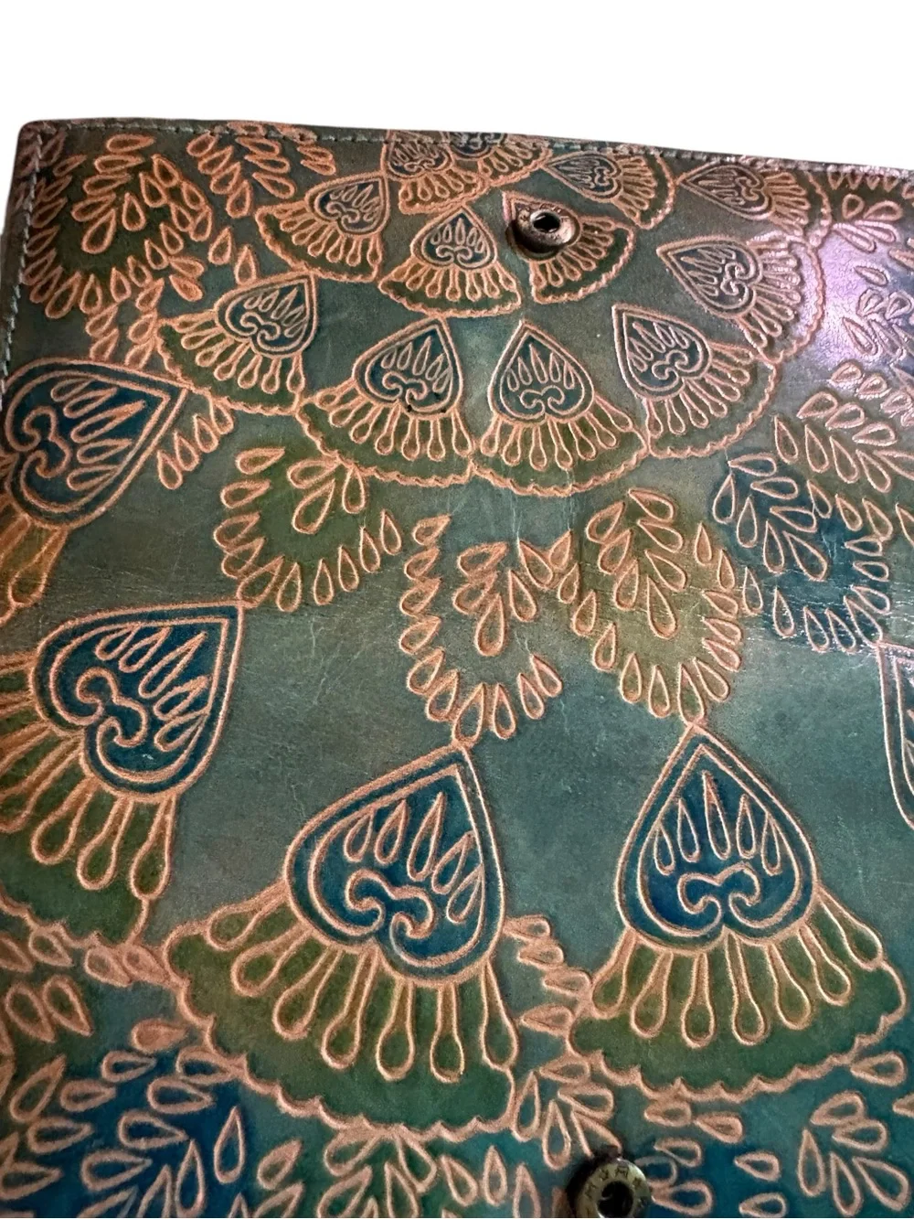 Teal Embossed Leather Journal with Copper Accents - Picture 2 of 7